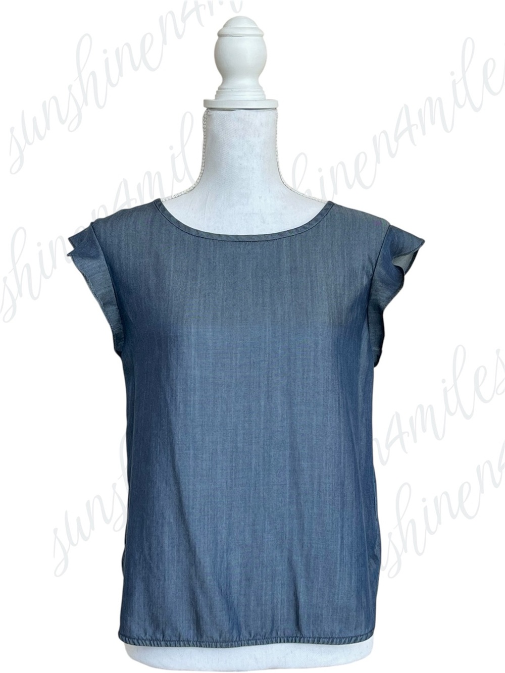 GAP TENCEL™️ Chambray Denim Blue Flutter Cap Sleeve Blouse Top Shirt #521019